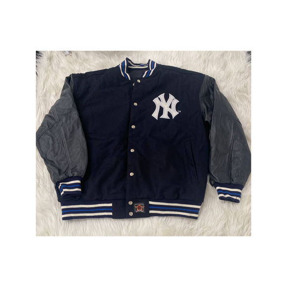 VTG New York Yankees Jeff Hamilton MLB Reversible Varsity Jacket Wool Leather XL